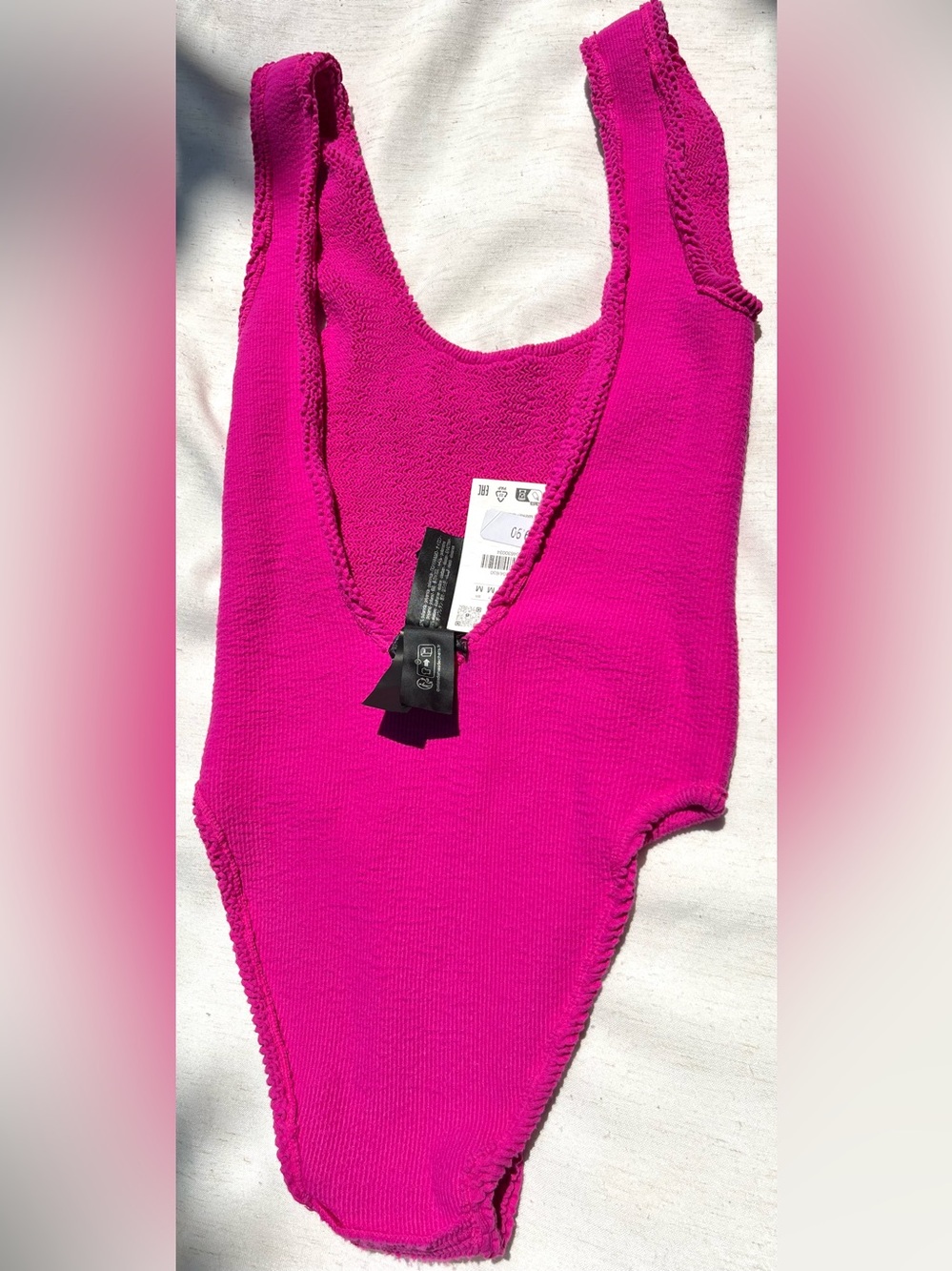 Zara Textured Swimsuit Fuchsia Round Neckline Wide Straps Size Medium NWT - Picture 11 of 12